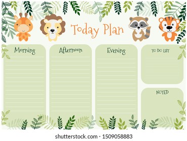 Daily planner with illustration of cute animal  cartoon . My day to- do list . 