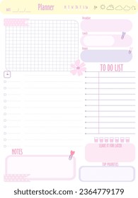 Daily planner inspiration notepaper design printable .  White pink pages for tags , weekly notes,  to do list minimal style with flower tags 