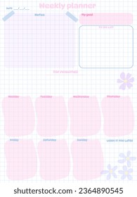 Daily planner inspiration notepaper design printable .  White pink pages for tags , weekly notes,  to do list minimal style with flower tags personal go to school timetable 