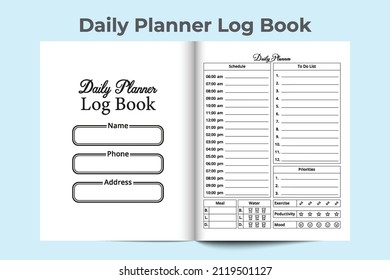 Daily planner journal. Work schedule template interior. Daily routine planner notebook interior. Task log book. Daily schedule journal interior. Daily planner log book template.