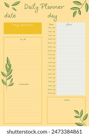 Daily planner with leaf design, schedule and notes sections for task organization