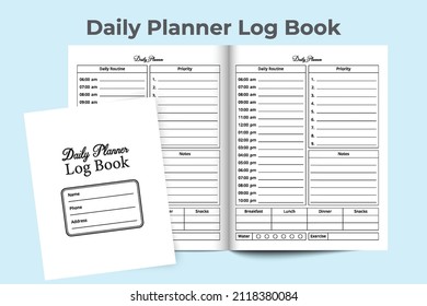 Daily planner logbook interior. Daily routine planner notebook. Daily planner journal template. Work schedule template. Notebook interior. Daily schedule journal interior. Task log book.