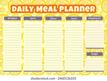 Daily Planner, meal planner template with lemon circle