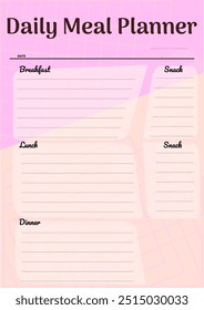 Planejador diário, modelo do planejador de refeições. Lista de tarefas imprimível simples e agradável. Planejador de refeições saudáveis digital.