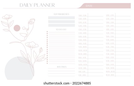 Täglicher Planer minimale elegante Vektorgrafik. Wöchentliche Planervorlage. Organizer und Zeitplan mit Notizen und zu tun Liste. Vektorgrafik. isoliert