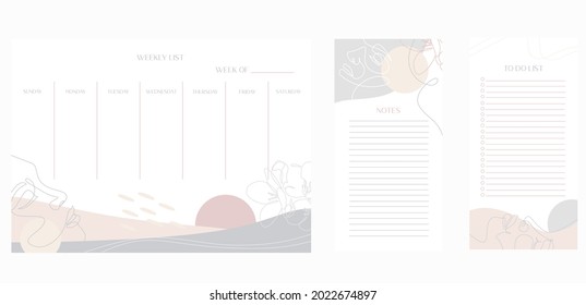 Daily planner minimal elegant vector. Weekly planner template. Organizer and schedule with notes and to-do list. Vector. Isolated