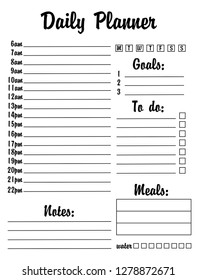Daily planner. Minimalist template. Organizer page.Planning a routine. Vector illustration. Blank white notebook page.