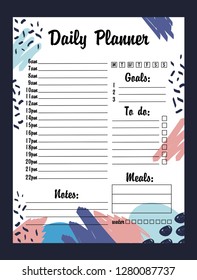 Daily planner. Minimalist template. Organizer page.Planning a routine. Vector illustration. Blank white notebook page.