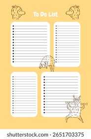 Um planejador diário, um bloco de notas com contornos de lhamas e alpacas. Uma planilha de planejamento para notas, impressão.