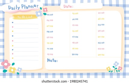 Daily planner pastel printable template Timetable vector illustration design 