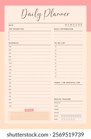 Daily planner printable and digital template Vector.