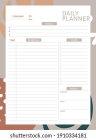 Daily Planner Printable Template Vector. Blank White Notebook Page Planning. Paper Sheet. Todo List Checklist.