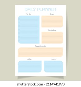 Daily Planner Printable Template Vector. Blank Notebook Page A4