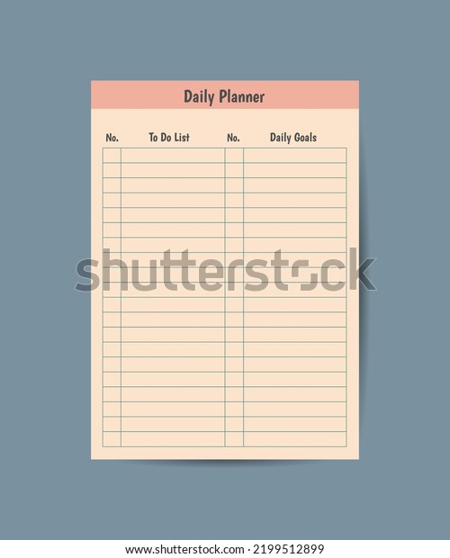 Daily Planner Printable Template Vector Blank Stock Vector (Royalty ...