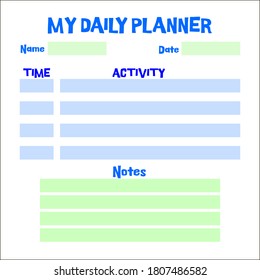 Daily planner printable template vector.A4. Organizer schedule page for a day for effective planning.To Do List, Wish List, schedule, notes. Clean style daily planner vector template . Concept 