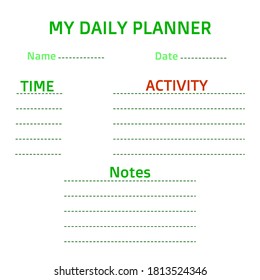 Daily planner printable template vector.A4.To Do List, Wish List, schedule, notes. Clean style daily planner vector template. Concept for organize . Schedule with place for Notes.
