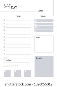 Daily planner for Saturday. Printable template Vector. Minimalist abstract planners. Business organizer.