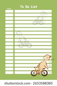 Planejador diário, um lençol com uma lhama em uma bicicleta. Uma planilha de planejamento para notas, impressão.