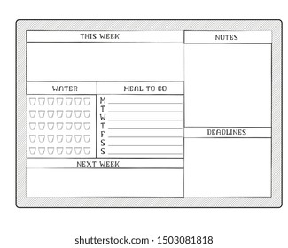 Daily planner template. Blank white page isolated on gray. Case Control Page. Vector