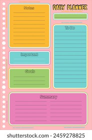 Daily Planner Template Design in Pink Color for Daily School ActivityTasks and Homework. 26 Holes Loose-Leaf Replacement Paper. Ready to Print by Aprian777