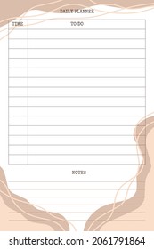 daily planner template with hand drawn trendy organic shapes and floral botanical element