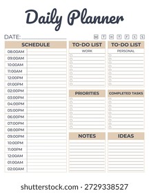 Daily Planner Template with Hourly Schedule To Do Lists Priorities Notes and Ideas