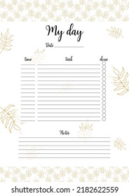 Daily planner template isolated. Printable to do list page. Blank personal task organizer. Vector illustration.