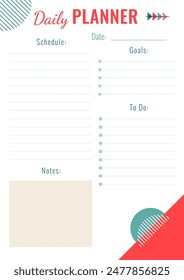 Daily Planner Template with Memphis style elements. To Do List with place for text