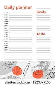 Daily Planner Template. Organiser and Schedule with place for Notes and Goals. Vector.