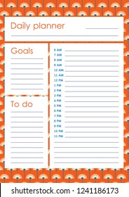 Daily Planner Template. Organiser and Schedule with place for Notes and Goals. Vector.