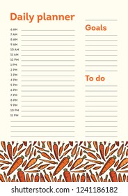 Daily Planner Template. Organiser and Schedule with place for Notes and Goals. Vector.