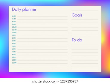 Daily Planner Template. Organiser and Schedule with place for Notes and Goals. Vector.