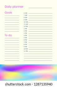 Daily Planner Template. Organiser and Schedule with place for Notes and Goals. Vector.