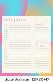 Daily Planner Template. Organiser and Schedule with place for Notes and Goals. Vector.