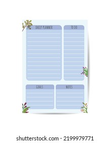 Täglicher Planer-Vorlagenorganisator und Planer mit Platz für Notizen-Ziele und Vorlagendesign auflisten