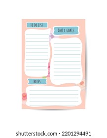 Daily Planner Template Organizer and Schedule with place for Notes Goals and To Do List Template design