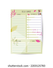 Daily Planner Template Organizer and Schedule with place for Notes Goals and To Do List Template design
