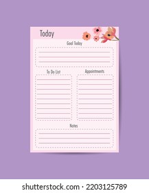 Daily Planner Template Organizer and Schedule for Notes Goals and To Do List Template design vector