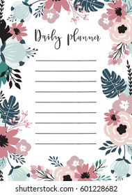 Daily planner template. Organizer and schedule with place for Notes.. Vector illustration. Cute and trendy