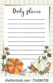 Daily planner template. Organizer and schedule with place for Notes. Vector illustration. Cute and trendy