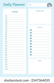 Plantilla del planificador diario con horario y lista de tareas pendientes