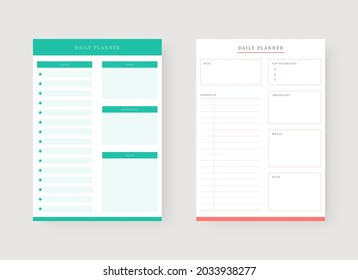 Daily planner template. Set of planner and to do list. Modern planner template set. Vector illustration.