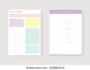 Daily planner template. Set of planner and to do list. Modern planner template set. Vector illustration.