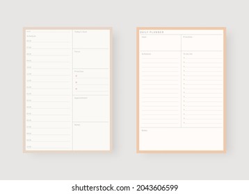 Daily planner template. Set of planner and to do list. Modern planner template set. Vector illustration.