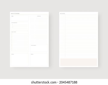 Daily planner template. Set of planner and to do list. Modern planner template set. Vector illustration.
