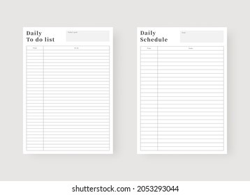 Daily planner template. Set of planner and to do list. Modern planner template set. Vector illustration.