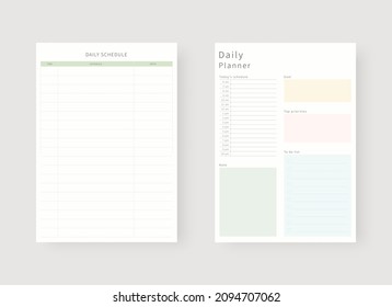 Daily planner template. Set of planner and to do list. Modern planner template set. Vector illustration.