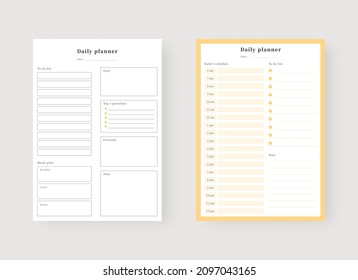 Daily planner template. Set of planner and to do list. Modern planner template set. Vector illustration. 