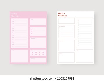 Daily planner template. Set of planner and to do list. Modern planner template set. Vector illustration. 