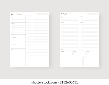 Daily planner template. Set of planner and to do list. Modern planner template set. Vector illustration. 